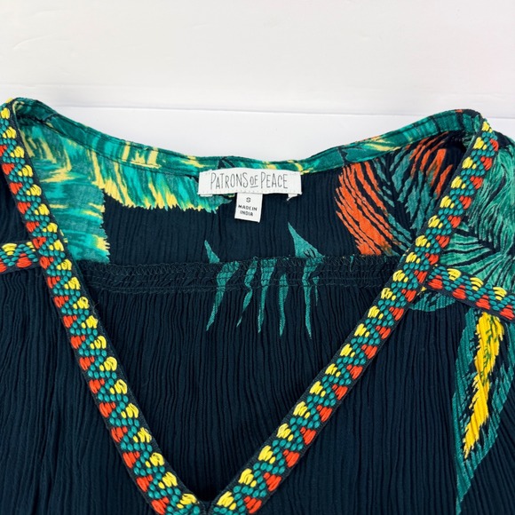 Patrons of Peace Tropical Embroidered Crinkle Ruffle Women Tank Top Boho Artsy - Picture 7 of 10